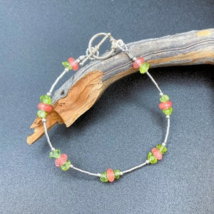 Peridot Bracelet, Quartz Bracelet, Pink Gemstone Bracelet, Gemstone Bracelet, Olivine Bracelet, Wedding Bracelet. Gift for Her, Mother's Day