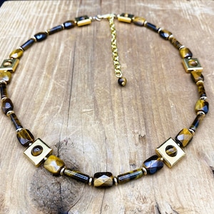 Tiger&#39;s Eye Necklace, Brown Quartz Necklace, Gemstone Necklace, Brown Gemstone Necklace, Crocidolite Necklace, Gift for Her, Gift for Him