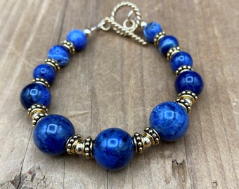 Sodalite Bracelet, Blue Gemstone Bracelet, Dark Blue Bracelet, Blue Chunky Bracelet, Round Blue Bracelet, Gift for Her, Mother's Day