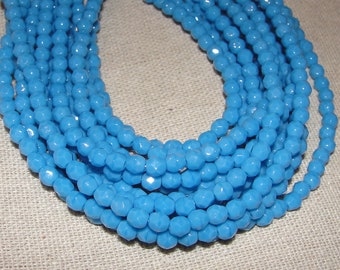 Firepolished Bead 4mm - Opaque Blue Turquoise