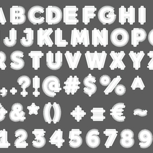 MASTER-SET (Todo alfabeto, números, puntuación) - 18'' 3D Digital Letter, Number and Punctuation Templates (Scalable Vector PDFs)