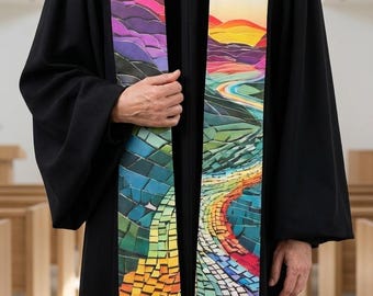 Rainbow Road of Hope Sunset Papercraft Style mosaic Special Event Clergy Stole