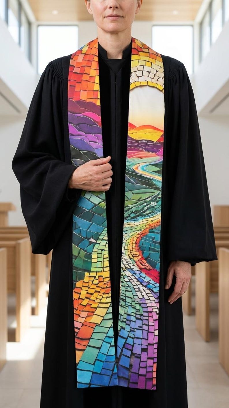Rainbow Road of Hope Sunset Papercraft Style mosaic Special Event Clergy Stole
