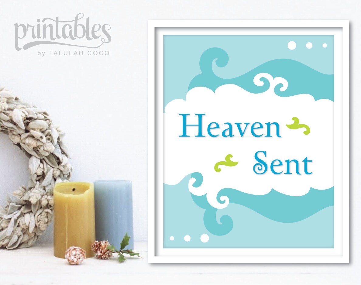 Heaven Sent Baby Boy Nursery Decor Printable Nursery Art Etsy