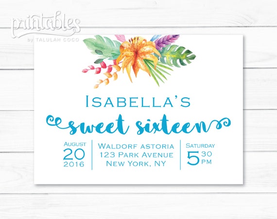Floral Cute 16 Invitation - Printable Lovable 16 Invitations Aqua Blue - Hawaiian Concept Social gathering - Boho Invite - Quinceanera Invitation Electronic graphic about Hawaiian Theme Party Invitations Printable identified as Floral Cute 16 Invitation - Printable Adorable 16 Invitations Aqua Blue - Hawaiian Topic Celebration - Boho Invite - Quinceanera Invitation Electronic