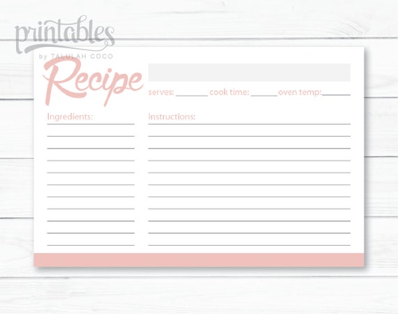 blush pink recipe cards editable recipe card simple recipe etsy
