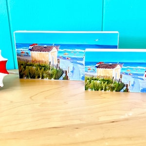 Hobie Beach 122nd Street Beach Stone Harbor NJ print on freestanding wood block