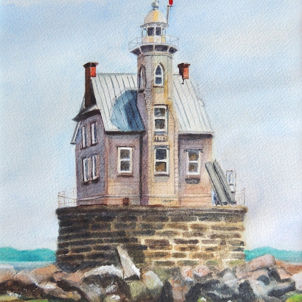 Race Rock Lighthouse hand signed frameable print in Long Island Sound