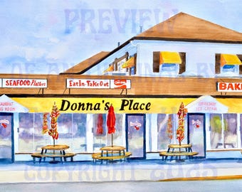 Donna's Place Stone Harbor Print: Signed Watercolor Restaurant Art