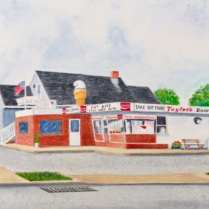 Taylor&#39;s Dairy Freeze Watercolor Print: Stone Harbor Vintage Art