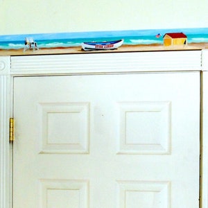 Surmatelas de porte de 36 po. Stone Harbor NJ, rebord de fenêtre autonome, peinture 36 po. l x 3 po. h, peinture acrylique originale sur bois