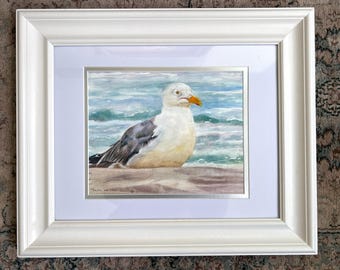 Seagull at Rest 9x12 Original framed watercolor painting signed