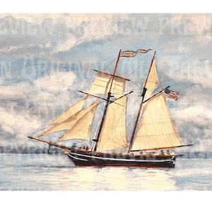 Baltimore Clipper Amistad Sailing Ship Print: Mystic Seaport Maritime Art