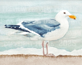 Standing Seagull hand signed frameable print