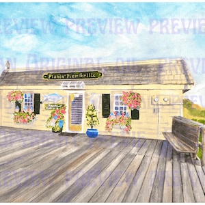Fishin’ Pier Grille hand signed frameable print Avalon New Jersey restaurant on the pier