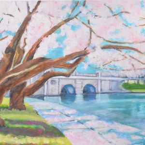 Tidal Basin Inlet Bridge print with Cherry Blossoms in Washington DC, hand signed frameable print