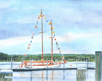 Schooner "Brilliant" print of an original watercolor Mystic Seaport Museum, Mystic, Connecticut