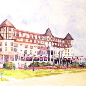 L'impression historique de l'hôtel Warren à Spring Lake dans le New Jersey, signée à la main, à encadrer