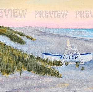 Avalon Beach 12x18 at Sunset original watercolor painting unframed