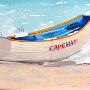Stampa autografata incorniciabile della barca del bagnino della Cape May Beach Patrol, New Jersey
