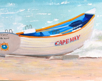 Cape May New Jersey Beach Patrol Lifeguard Boat frameable hand signed print