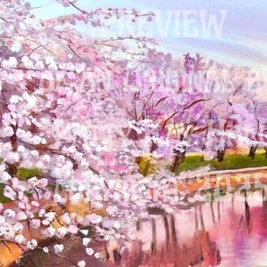 Washington DC Cherry Blossoms along the Tidal Basin hand signed print of original oil painting