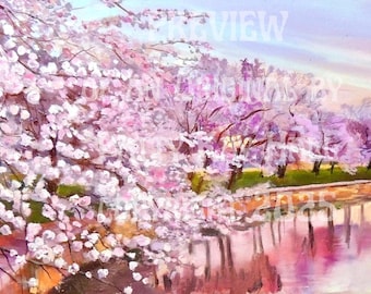Washington DC Cherry Blossoms along the Tidal Basin hand signed print of original oil painting