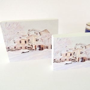 The Chanler in the Snow print Newport RI Cliff Walk mounted on white wood block