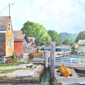 Mystic Seaport Waterfront hand signed frameable Print featuring Thomas Oyster House