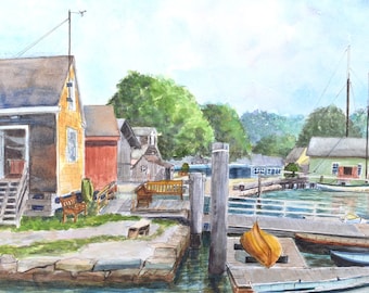 Mystic Seaport Waterfront hand signed frameable Print featuring Thomas Oyster House