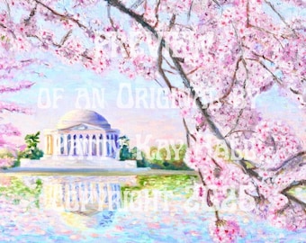 Jefferson Memorial Cherry Blossoms hand signed print