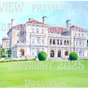 The Breakers Mansion Newport RI hand signed frameable print of an original watercolor