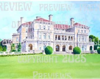 The Breakers Mansion Newport RI hand signed frameable print of an original watercolor