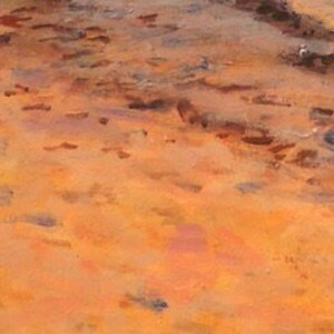 Detail closeup of the sand with oranges and seaweed at the edge.