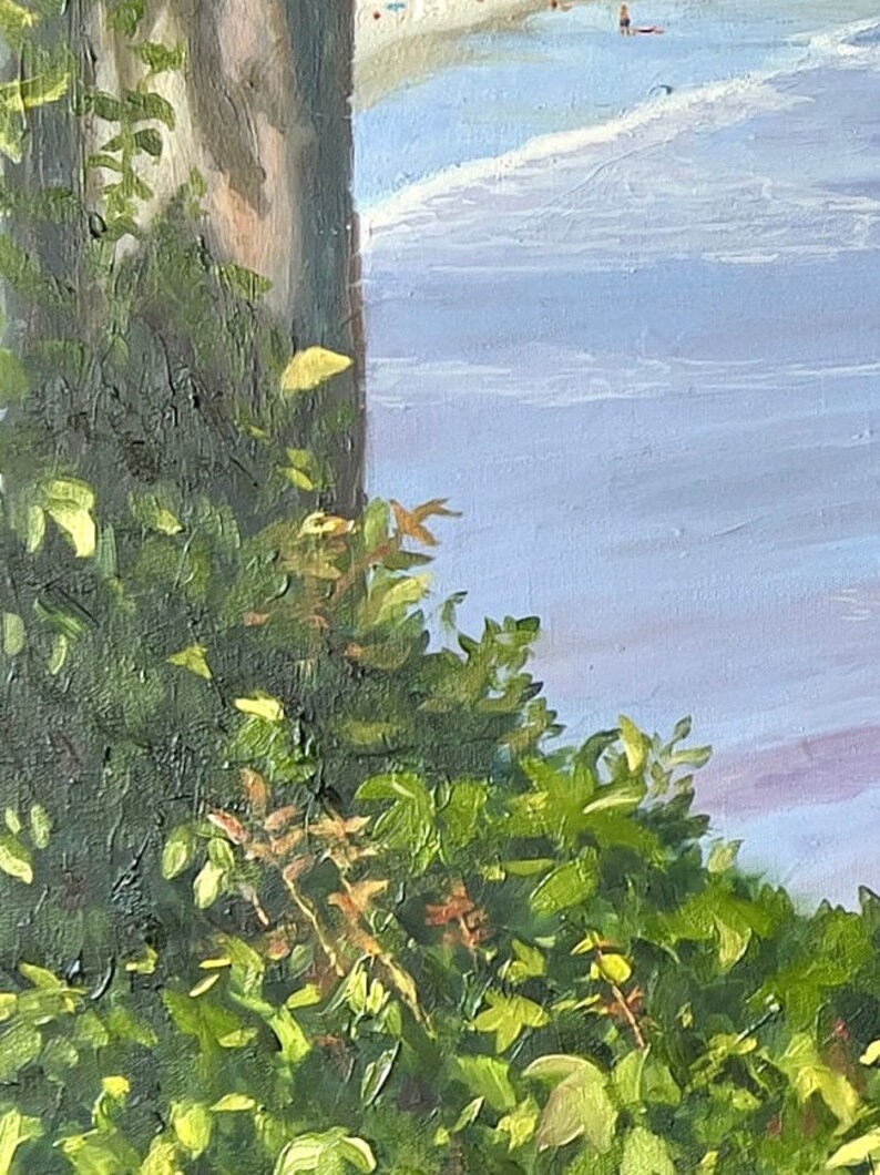 Detail of bushes and trees with water in the background