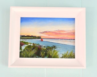 Third Beach Sunset 6x8 Original Framed Oil Painting Middletown Rhode Island