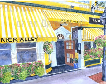 Brick Alley Pub on Thames Street in Newport Rhode Island hand signed frameable print