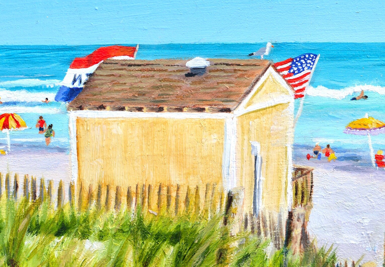 油絵 「ビーチ 」 F6キャンパスに描写 絵キャンパス油絵ハワイ海の絵