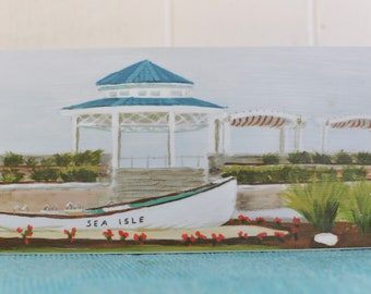 Sea Isle City NJ Lifeguard Boat Gazebo Wood Block Print