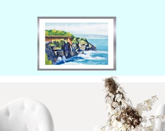 Cliff Walk 40 Steps print Newport Rhode Island coastal watercolor art hand signed frameable
