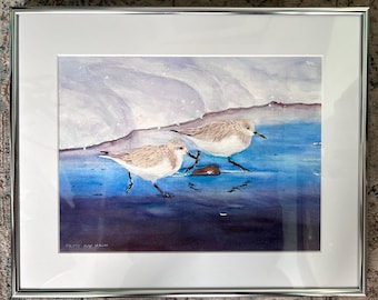 Two Sanderlings Original Framed Watercolor Painting Coastal Decor and unframed