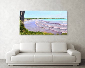 Newport Rhode Island Seascape, Framed original oil painting (24x48) wall art
