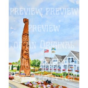 Bethany Beach Delaware hand signed frameable print Chief Little Owl Totem Pole