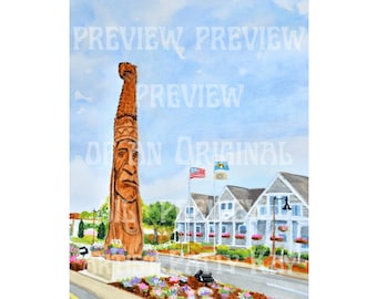 Bethany Beach Delaware hand signed frameable print Chief Little Owl Totem Pole