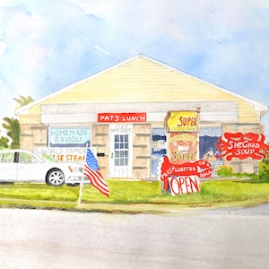 Pat&#39;s Lunch Watercolor Painting: Stone Harbor, NJ Landmark (9x12)