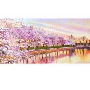Washington DC Cherry Blossom art #1 of Washington Monument Overlooking the Tidal Basin frameable print