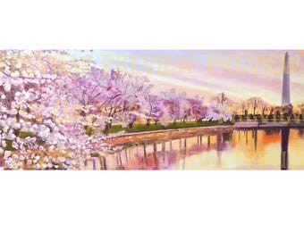 Washington DC Cherry Blossom art #1 of Washington Monument Overlooking the Tidal Basin frameable print