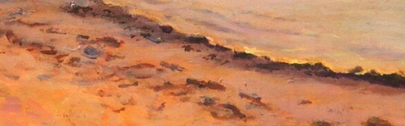 detail of water's edge with sunset reflections in gold