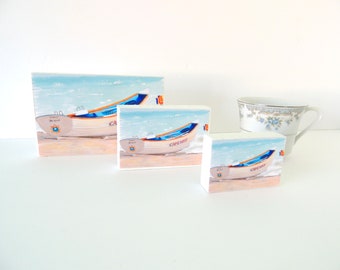 Cape May New Jersey Beach Patrol Lifeguard boat print on freestanding white wood block