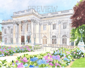 Marble House Mansion Newport RI print of an original watercolor hand signed frameable